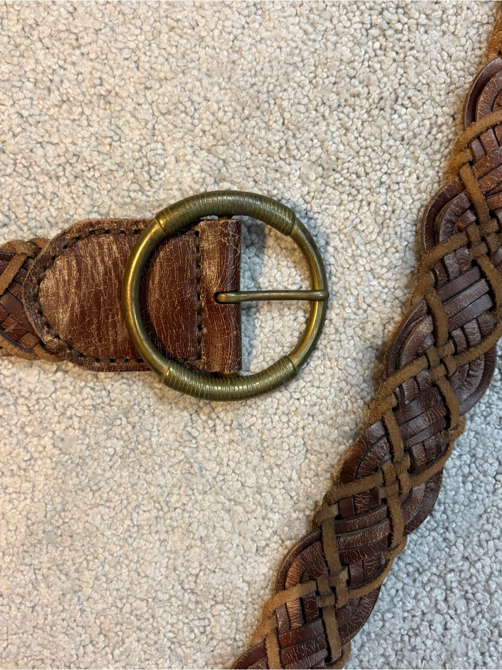 Denim & Supply Ralph Lauren Braided Leather Belt with Brass Buckle in Brown